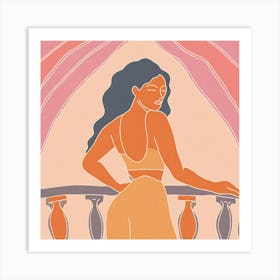 Woman On A Balcony Art Print