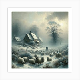 Sheep In The Snow Art Print Art Print