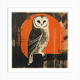 Retro Bird Lithograph Barn Owl 2 Art Print
