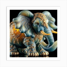 Elephant In Blue And Gold Art Print