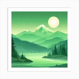 Misty mountains background in green tone 47 Art Print