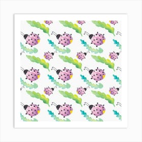 Watercolor Pattern With Lady Bug Art Print