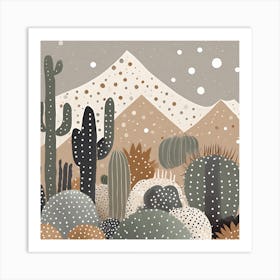 Firefly Modern Abstract Beautiful Lush Cactus And Succulent Garden In Neutral Muted Colors Of Tan, G (10) Art Print