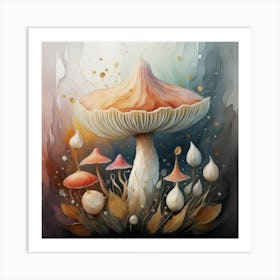 Mushroom Painting, Delicate Watercolor Petals style. Art Print