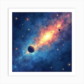 Celestial Watercolor Art With Glowing Cosmic Stars 1 Art Print