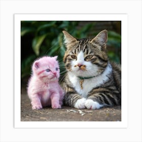 Pink Kitten And Cat Art Print