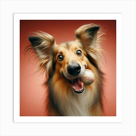 Collie Dog With Baseball Art Print