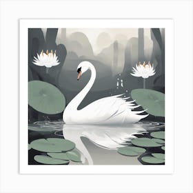 Swan In The Pond Art Print