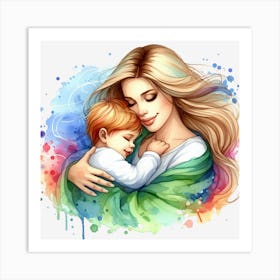 Mother And Child - Watercolor Mothers Day Art Print