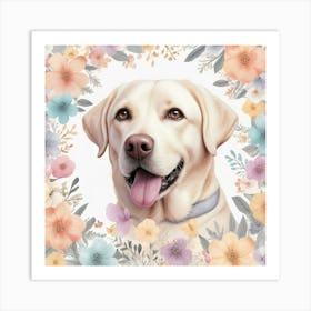 Floral Whimsical Labrador Retriever Illustration Art Print