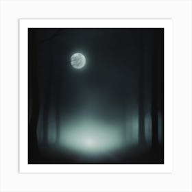 Dark Forest With A Full Moon Art Print