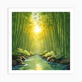 A Stream In A Bamboo Forest At Sun Rise Square Composition 51 Art Print