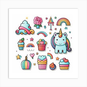 Unicorns And Cupcakes 2 Art Print