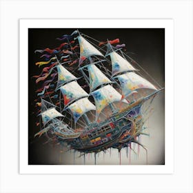 Ship pirates with a splash of colour 2 Art Print