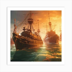 Battleships In The Sea Art Print