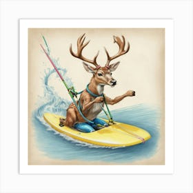 Deer Surfing 1 Art Print