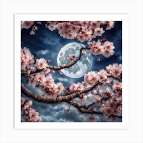 Cherry Blossoms And Moon Art Print