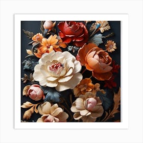 Flowers On A Black Background Art Print