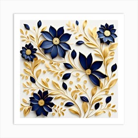 Blue And Gold Flowers Art Print