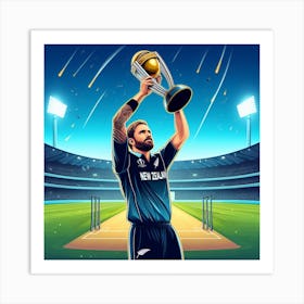 Cricket Player Holding Trophy Art Print