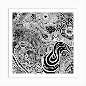 Wavy Sketch In Black And White Line Art 6 Art Print