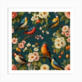 Birds And Flowers 1 Art Print