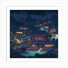 Asian Village At Night Art Print