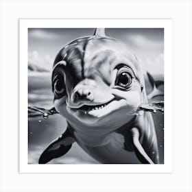 Black and White Dolphin In The Water Art Print