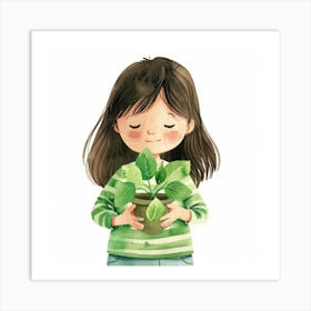 Little Girl Holding A Plant Art Print