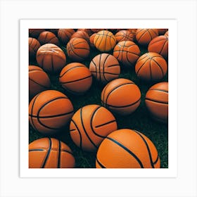 Basketballs On The Grass Art Print