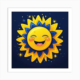 Lovely smiling sun on a blue gradient background 57 Art Print