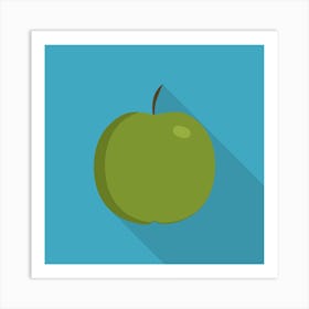 Green Apple Icon In Flat Long Shadow Design Art Print