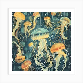 Group Of Jellyfish Underwater Art Print