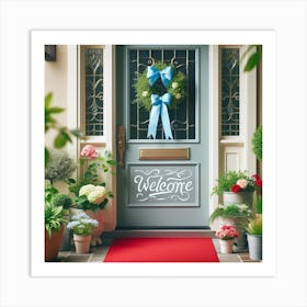 Welcome blue ribbon Art Print