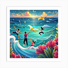 Happy Family At The Beach Art Print