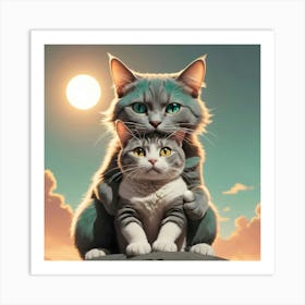 Two Cats On A Rock Art Print