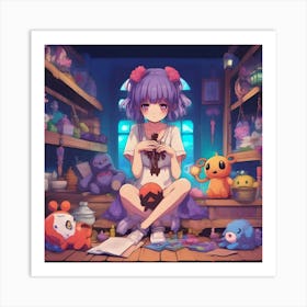 Anime Girl Sitting In A Room Art Print