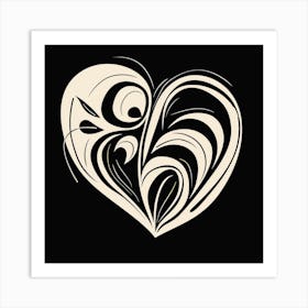 Black Background Swirl Heart Art Print