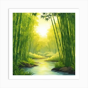 A Stream In A Bamboo Forest At Sun Rise Square Composition 39 Art Print