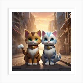 Two Cats In A City Superheroes Art Print