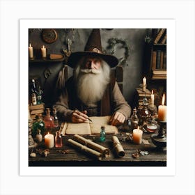 Wizard Sitting At Table Art Print