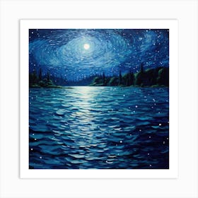 Starry Night Over Lake Art Print