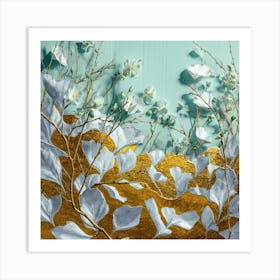 Gold And White Flowers Art Print