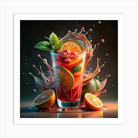 A Glass Of Sangria With A Splash Of Fruit Art Print