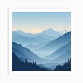 Misty mountains background in blue tone 105 Art Print