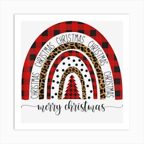 Merry Christmas Plaid Boho Leopard Rainbow Xmas Art Print