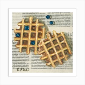 Waffels With Blueberries On Newspaper Bread Food Bakery Sweet Dessert Art Print
