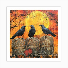 Crows On Hay Art Print