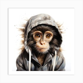 Watercolour Cartoon Spider Monkey In A Hoodie 1 Art Print