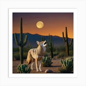 A Coyote Howling In The Desert Art Print